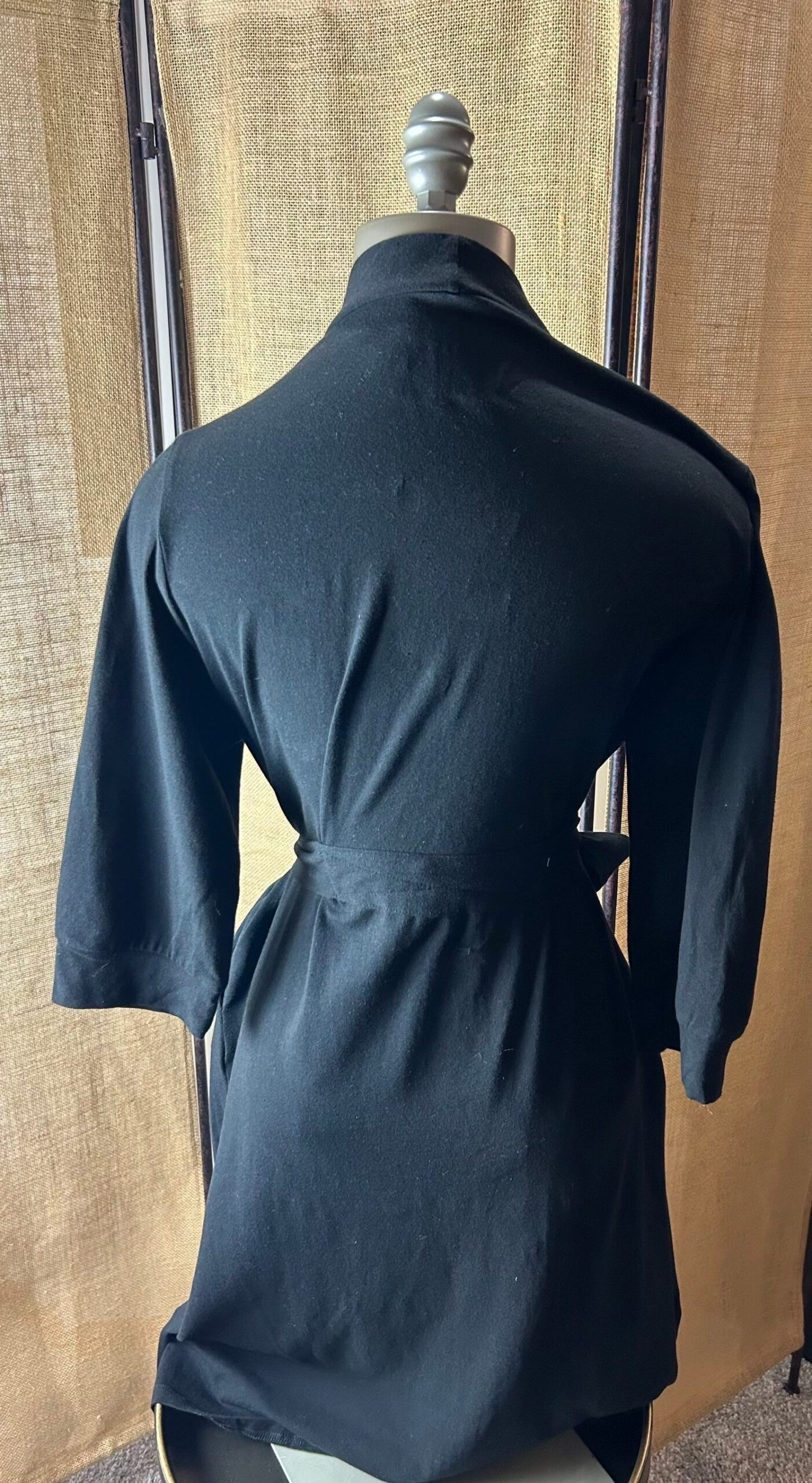Cotton Black Knit Kimono Robe